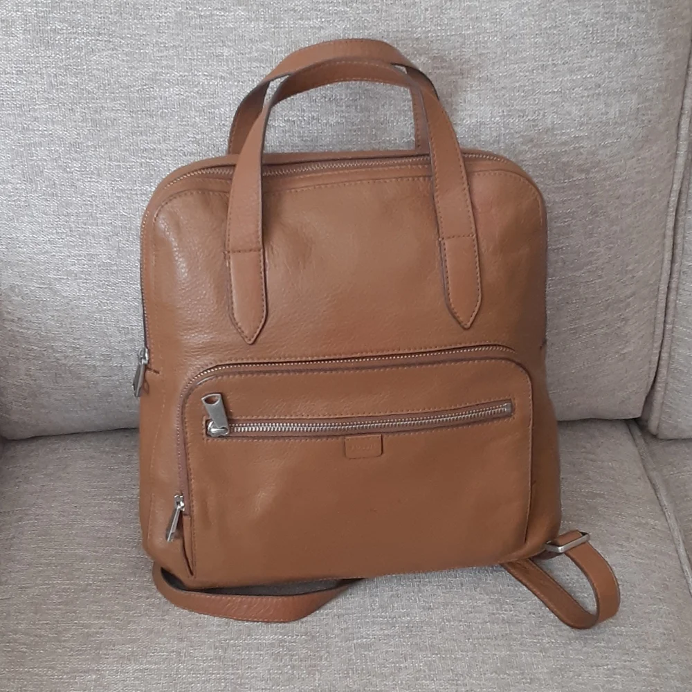 Fossil Riley English tan Leather Backpack